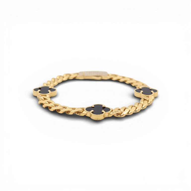 10K Yellow Gold Monaco with Flower Bracelet - Miral Jewelry