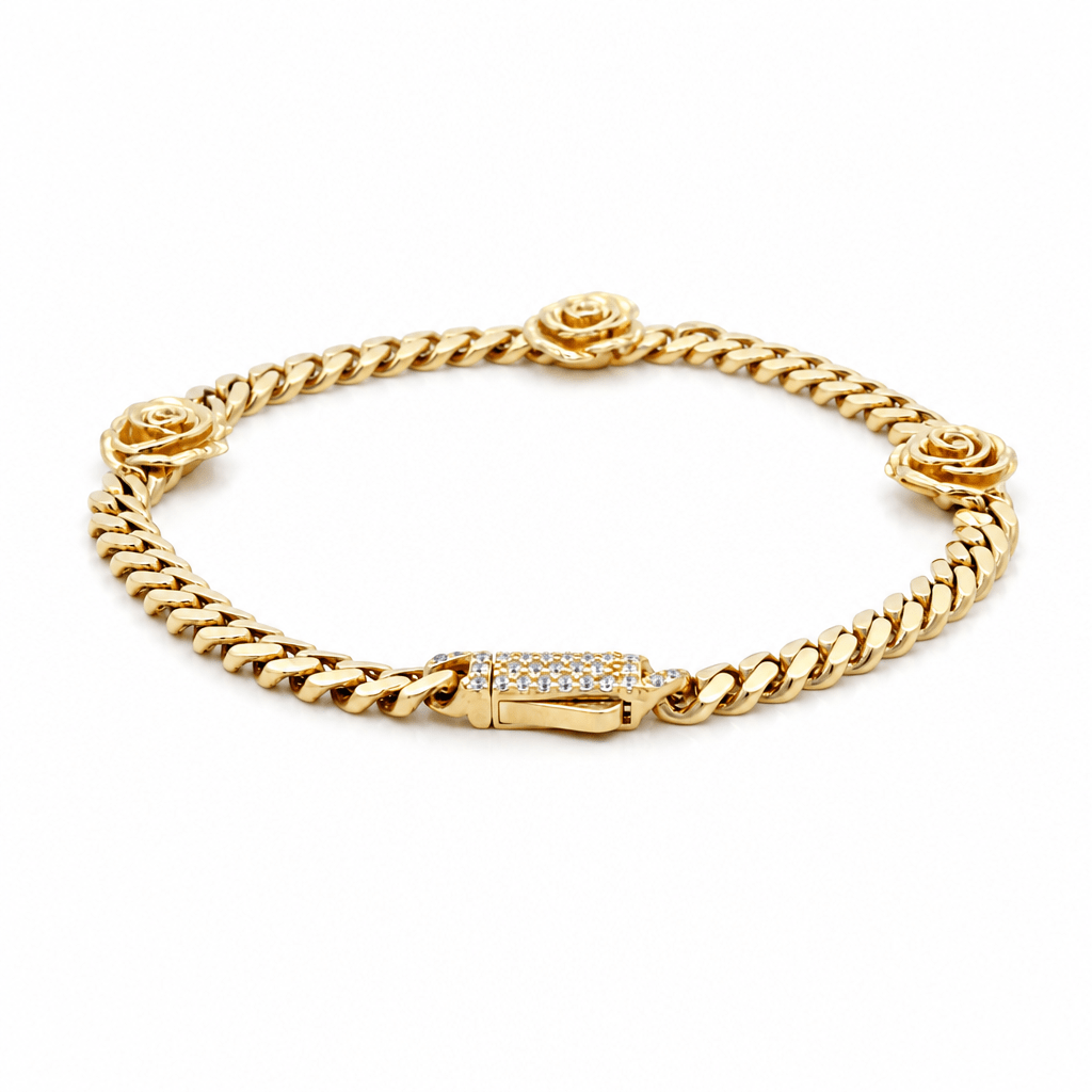 10K Yellow Gold Monaco with Flower Bracelet Women's - Miral Jewelry