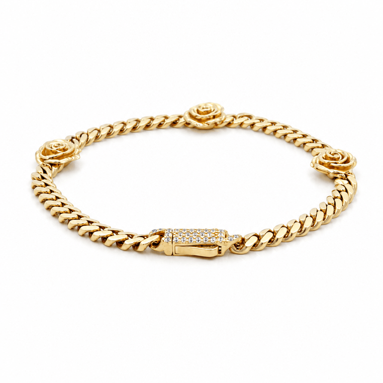 10K Yellow Gold Monaco with Flower Bracelet Women's - Miral Jewelry