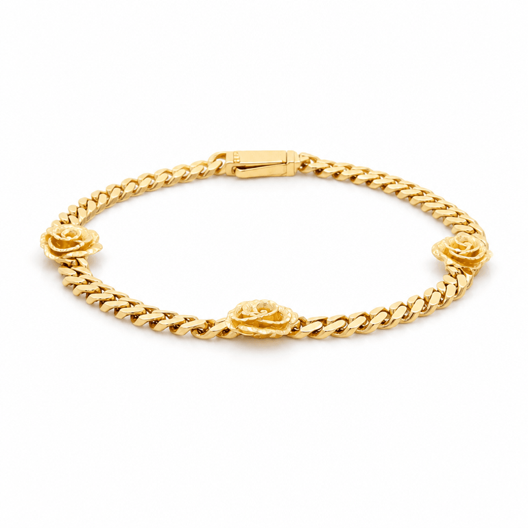 10K Yellow Gold Monaco with Flower Bracelet Women's - Miral Jewelry