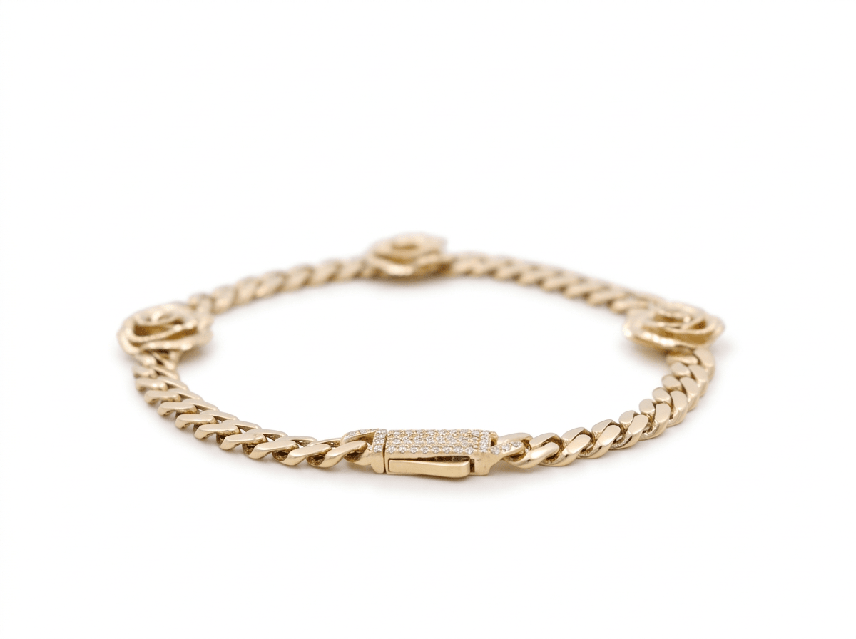 10K Yellow Gold Monaco with Flower Bracelet Women's - Miral Jewelry