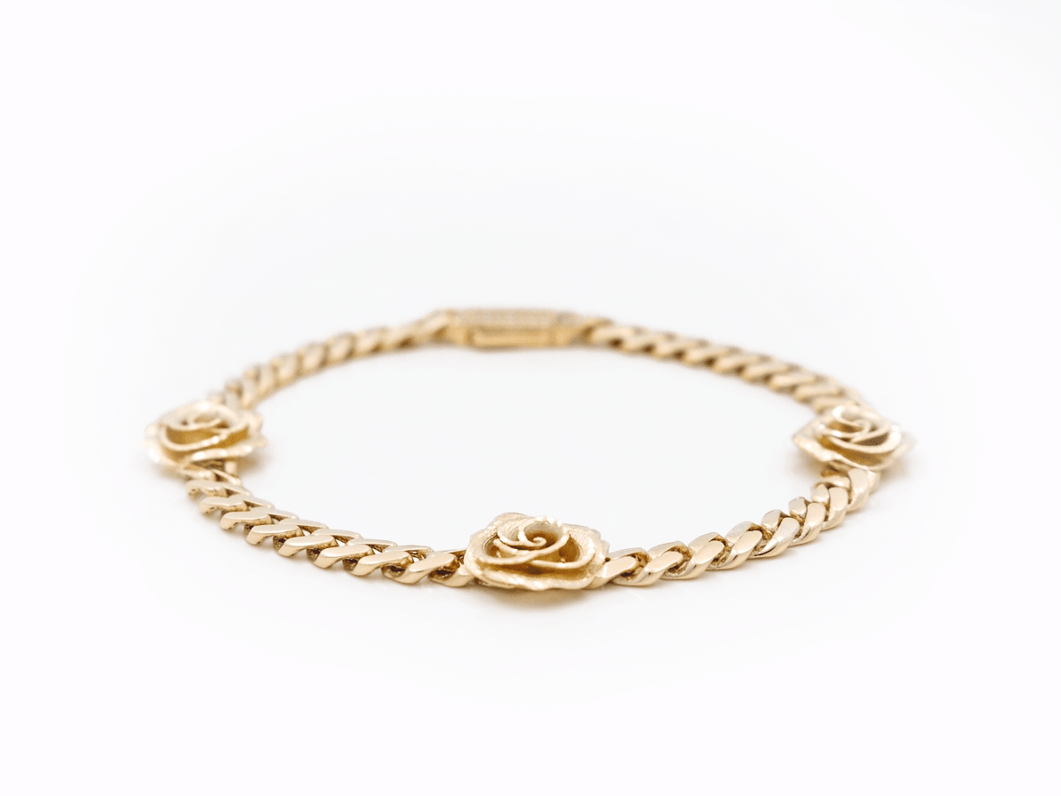 10K Yellow Gold Monaco with Flower Bracelet Women's - Miral Jewelry