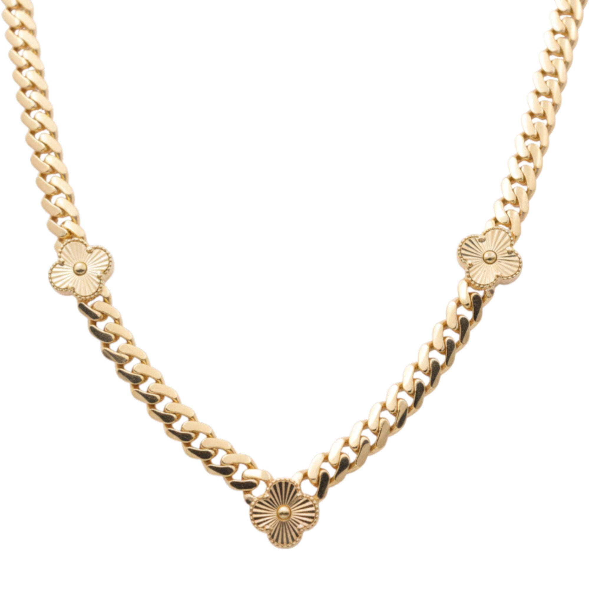 10K Yellow Gold Monaco with Flowers Necklace - Miral Jewelry