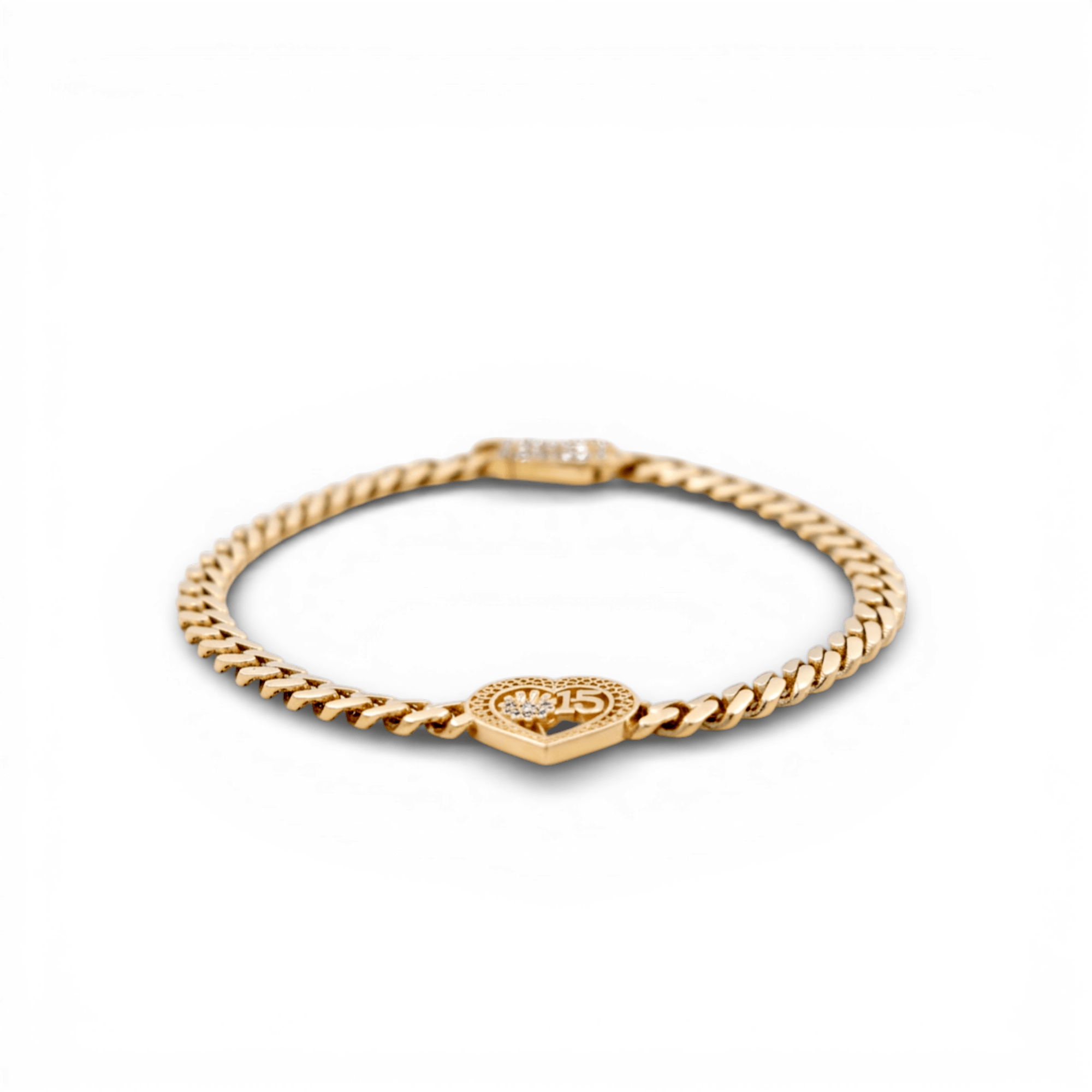 10K Yellow Gold Monaco with Heart 15 Bracelet Women's - Miral Jewelry