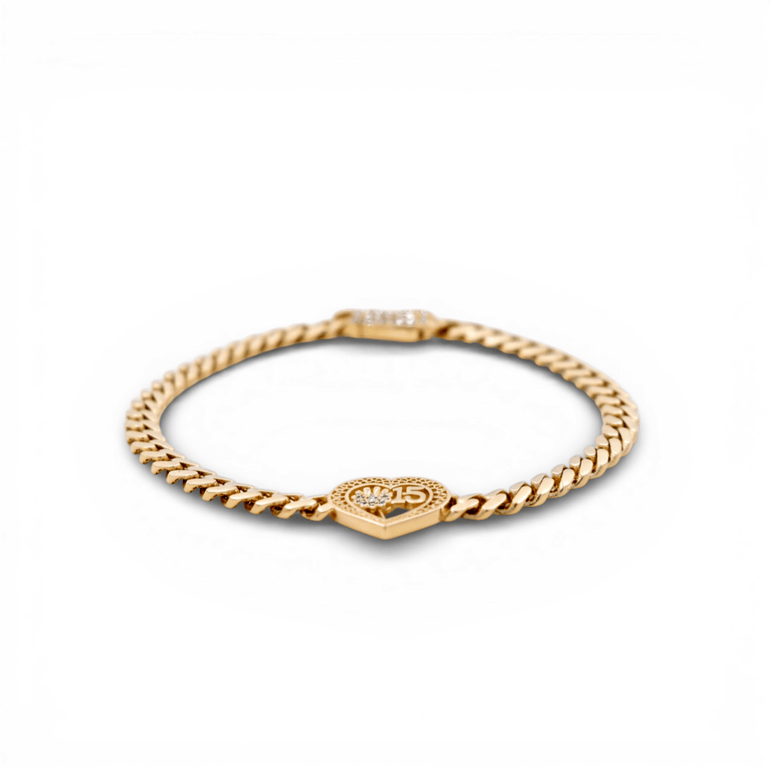 10K Yellow Gold Monaco with Heart 15 Bracelet Women's - Miral Jewelry