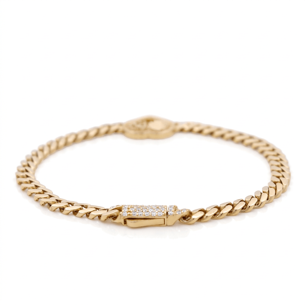 10K Yellow Gold Monaco with Heart 15 Bracelet Women's - Miral Jewelry