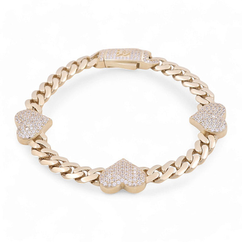 10K Yellow Gold Monaco with Heart Bracelet - Miral Jewelry