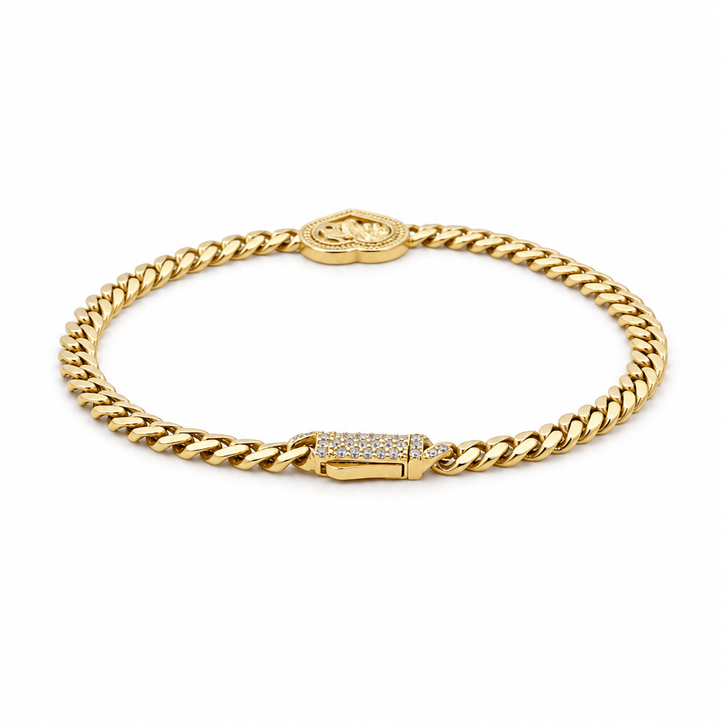 10K Yellow Gold Monaco with Heart Bracelet Women's - Miral Jewelry