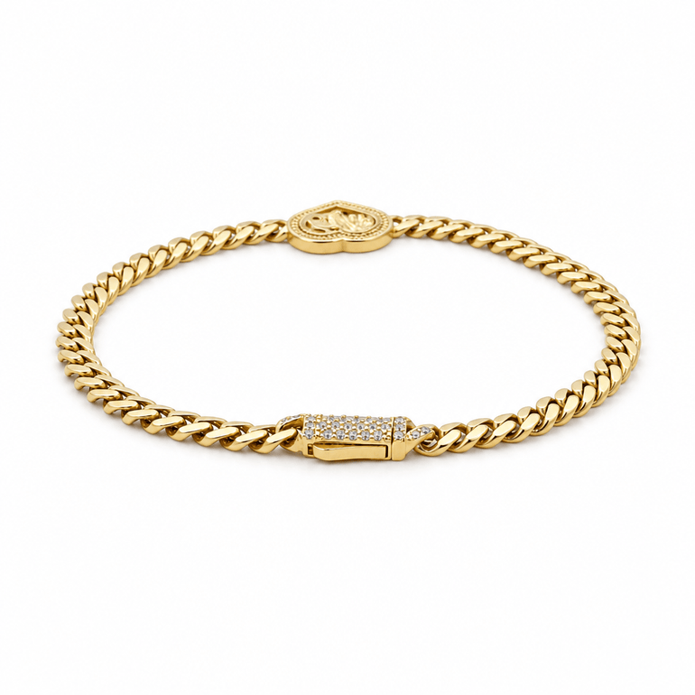 10K Yellow Gold Monaco with Heart Bracelet Women's - Miral Jewelry