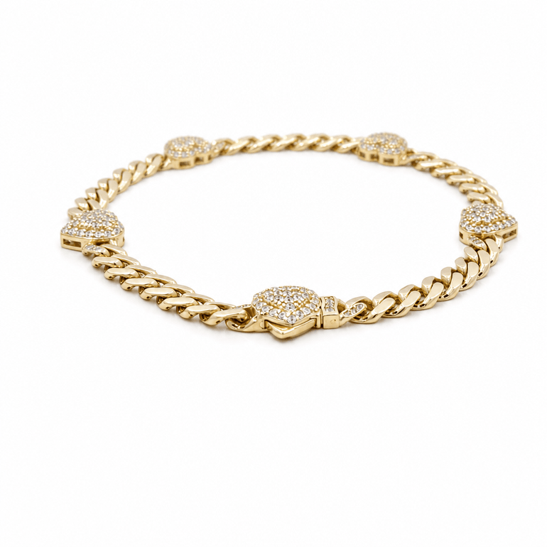 10K Yellow Gold Monaco with Heart Bracelet Women's - Miral Jewelry