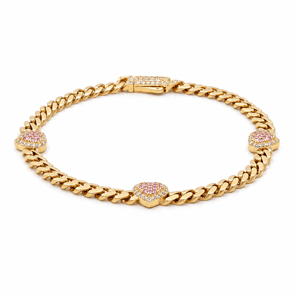 10K Yellow Gold Monaco with Heart Bracelet Women's - Miral Jewelry