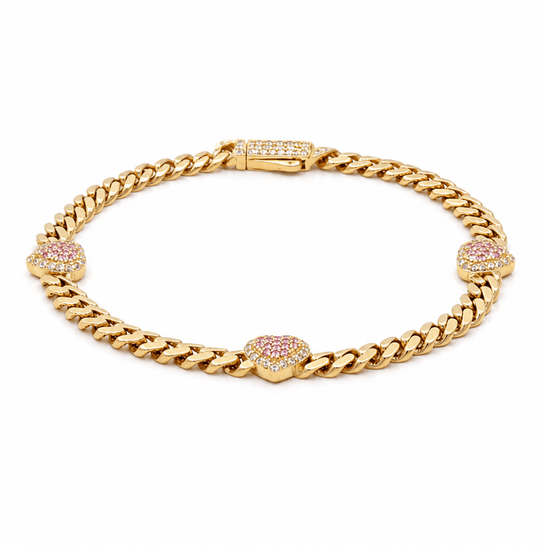 10K Yellow Gold Monaco with Heart Bracelet Women's - Miral Jewelry