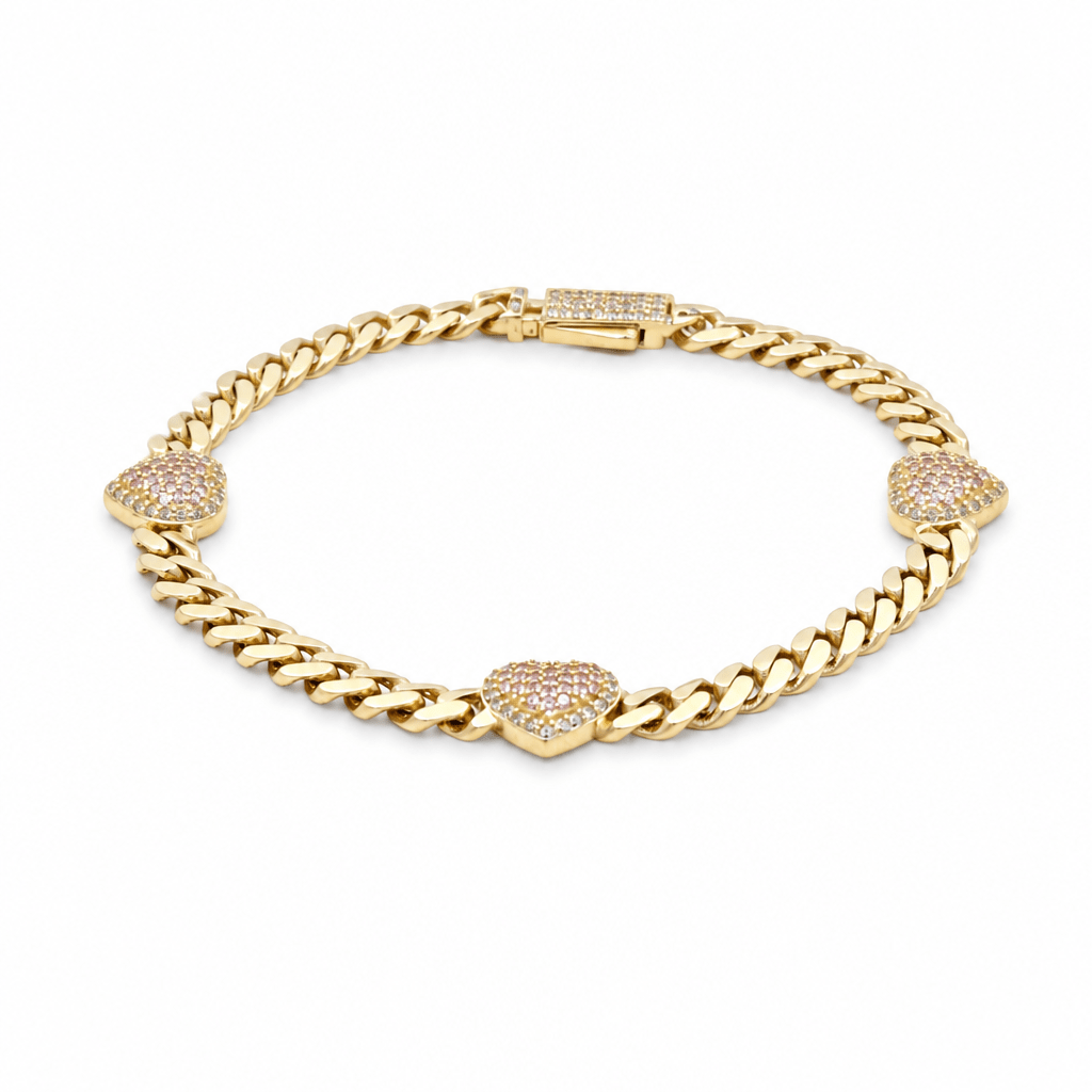 10K Yellow Gold Monaco with Heart Bracelet Women's - Miral Jewelry