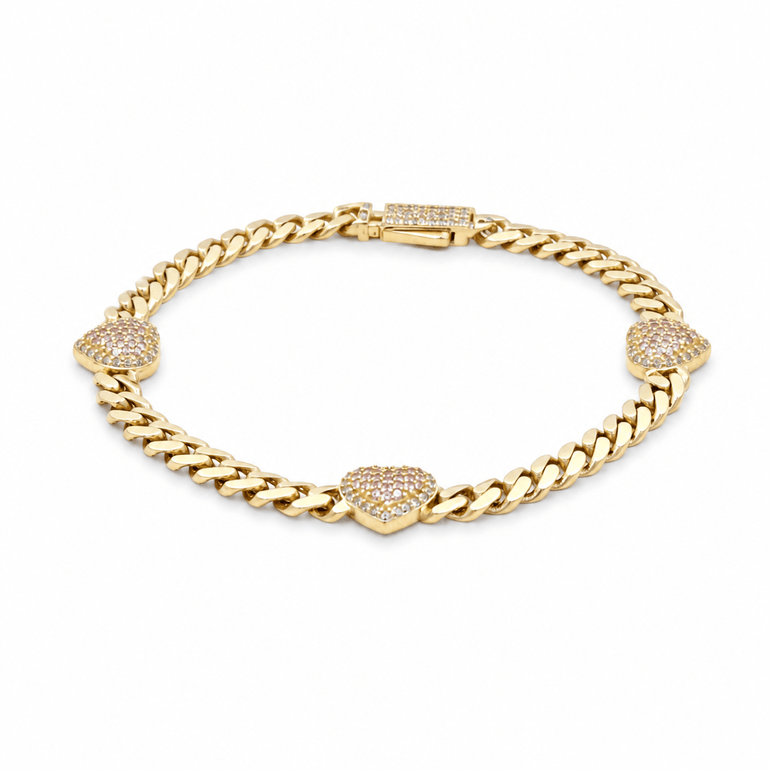 10K Yellow Gold Monaco with Heart Bracelet Women's - Miral Jewelry