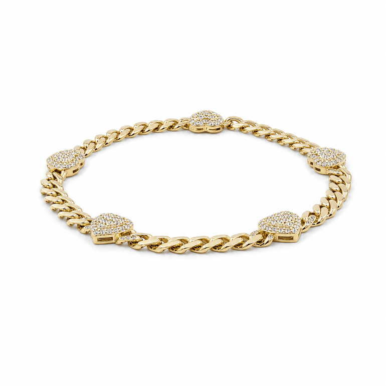 10K Yellow Gold Monaco with Heart Bracelet Women's - Miral Jewelry