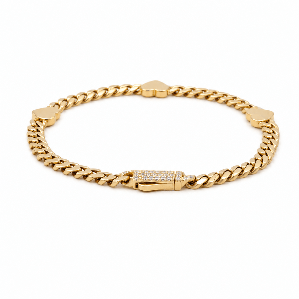 10K Yellow Gold Monaco with Heart Bracelet Women's - Miral Jewelry