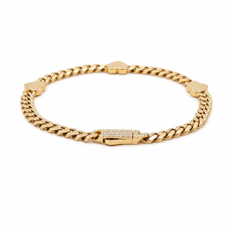 10K Yellow Gold Monaco with Heart Bracelet Women's - Miral Jewelry