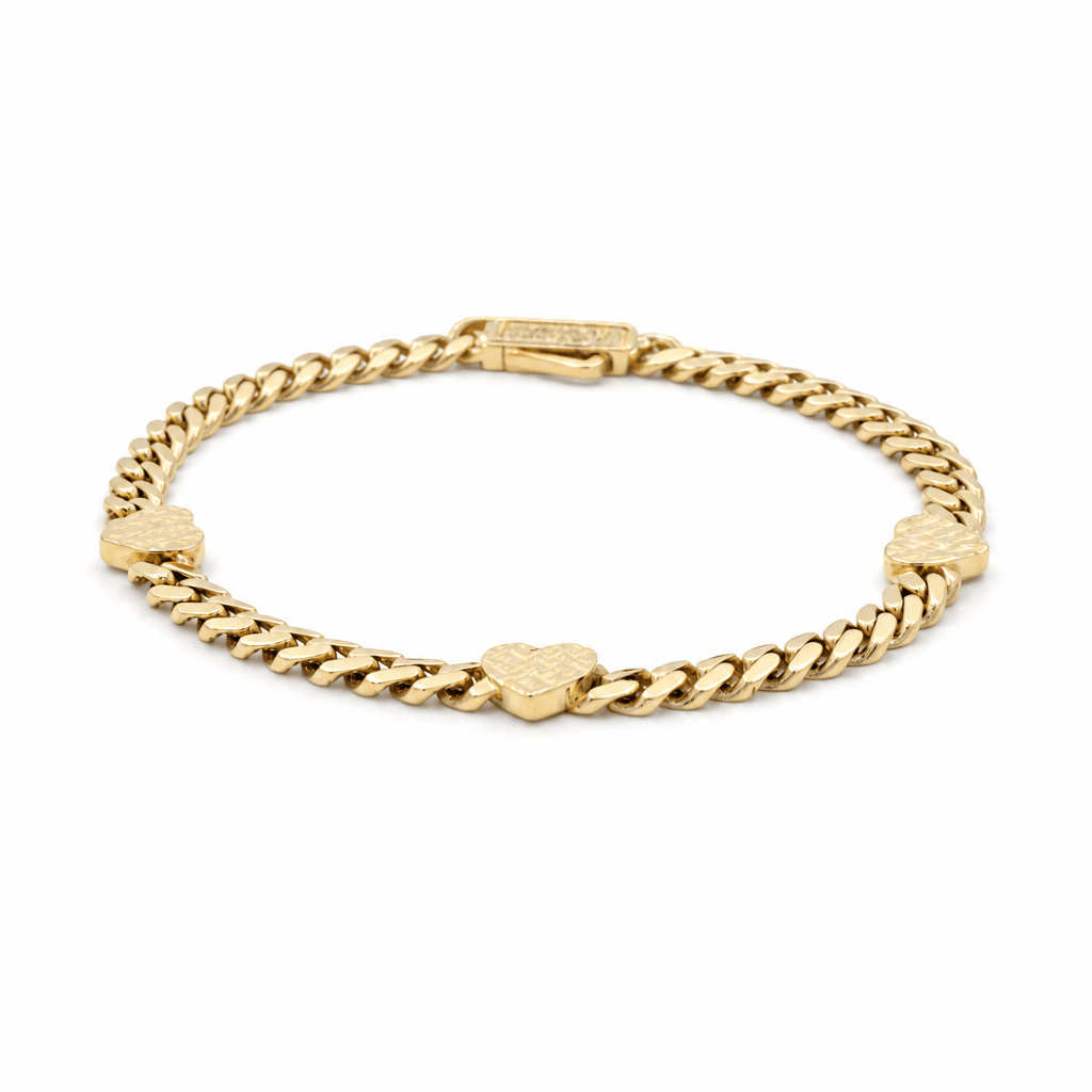 10K Yellow Gold Monaco with Heart Bracelet Women's - Miral Jewelry