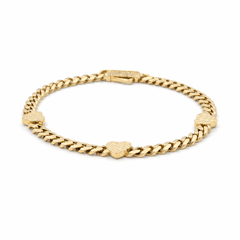 10K Yellow Gold Monaco with Heart Bracelet Women's - Miral Jewelry