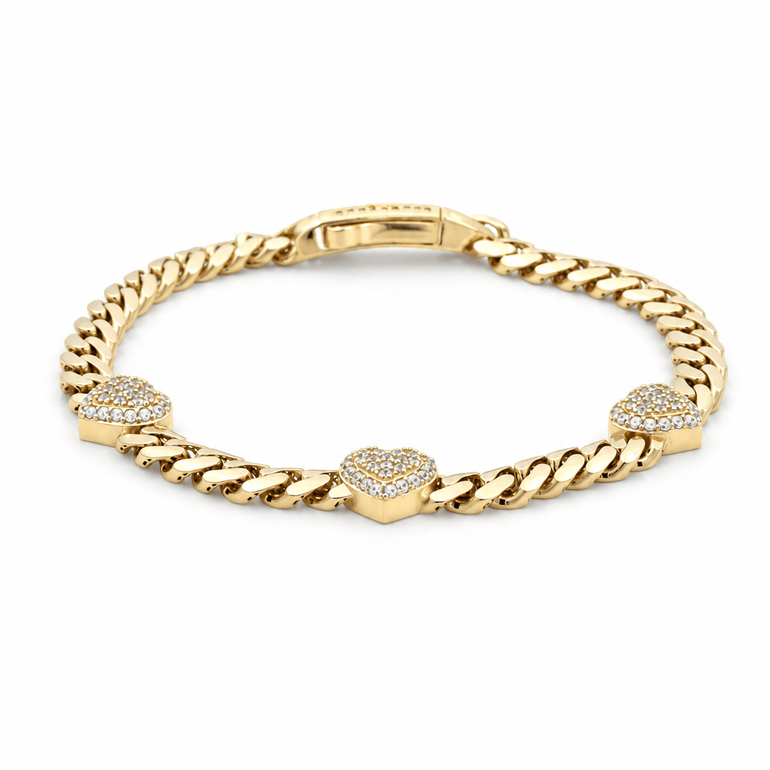 10K Yellow Gold Monaco with Heart Bracelet Women's - Miral Jewelry
