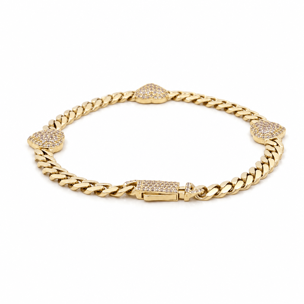 10K Yellow Gold Monaco with Heart Bracelet Women's - Miral Jewelry