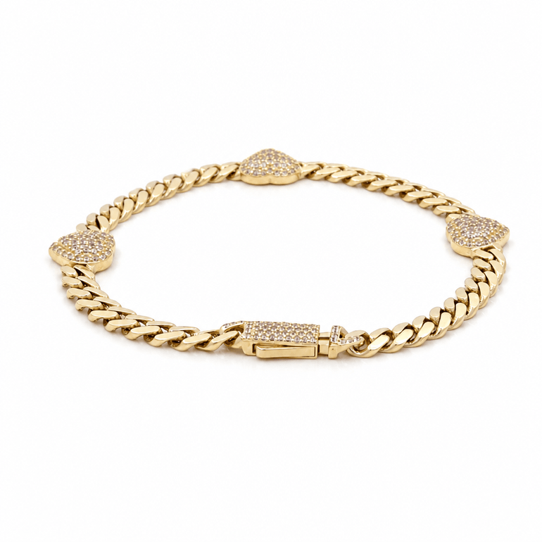 10K Yellow Gold Monaco with Heart Bracelet Women's - Miral Jewelry