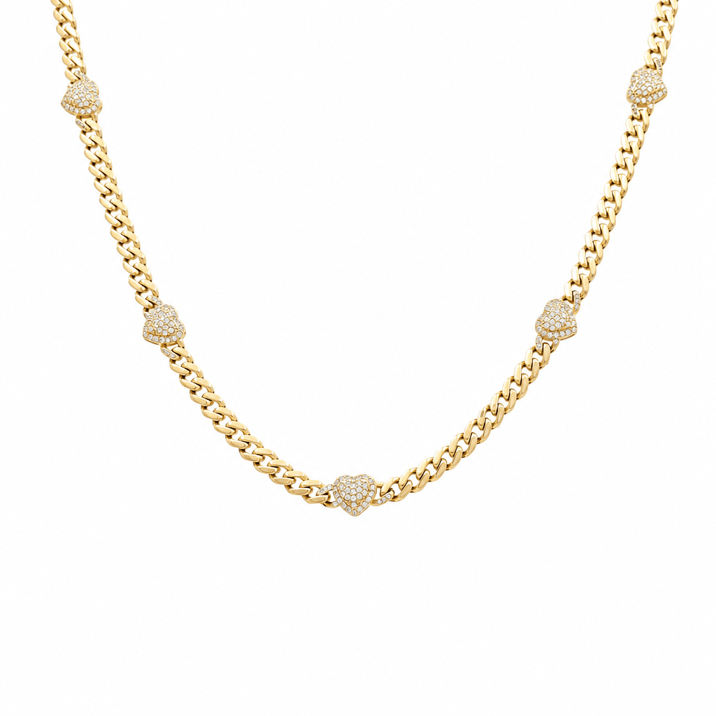 10k Yellow Gold Monaco with Heart Necklaces 17.5" - Miral Jewelry