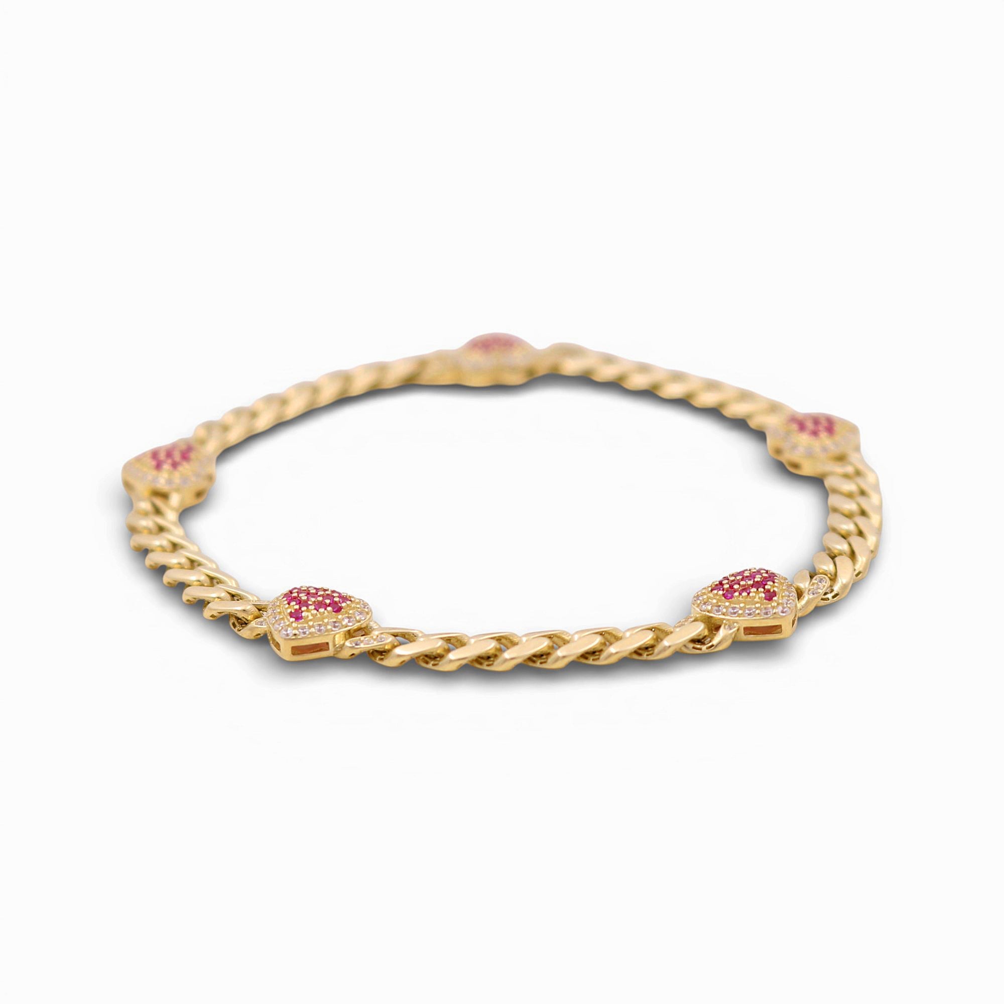 10K Yellow Gold Monaco with Hearts Bracelet - Miral Jewelry