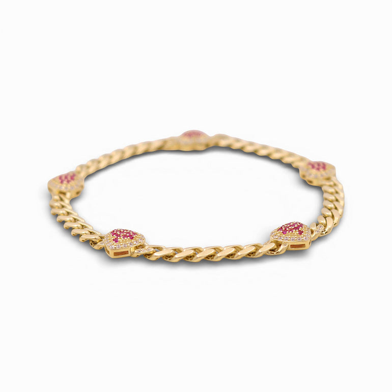 10K Yellow Gold Monaco with Hearts Bracelet - Miral Jewelry