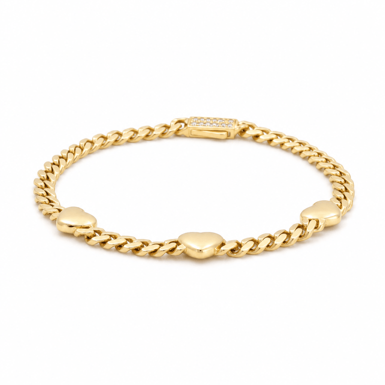 10K Yellow Gold Monaco with Hearts Bracelet Women's - Miral Jewelry