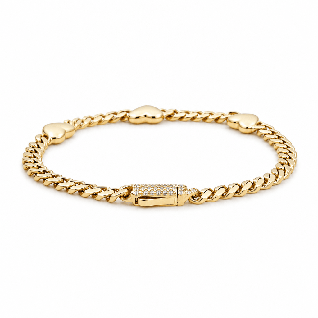 10K Yellow Gold Monaco with Hearts Bracelet Women's - Miral Jewelry