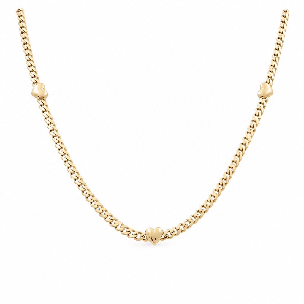 10k Yellow Gold Monaco with Hearts Necklaces 16" - Miral Jewelry
