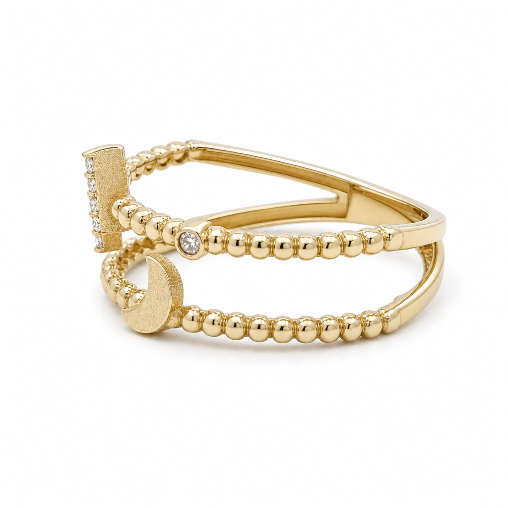 10K Yellow Gold Moon and Star Fashion Women's Ring - Miral Jewelry