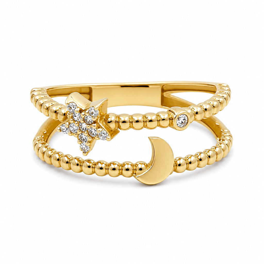 10K Yellow Gold Moon and Star Fashion Women's Ring - Miral Jewelry