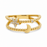 10K Yellow Gold Moon and Star Fashion Women's Ring - Miral Jewelry