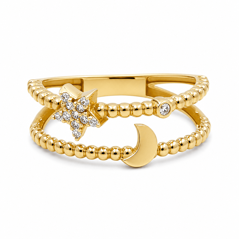 10K Yellow Gold Moon and Star Fashion Women's Ring - Miral Jewelry