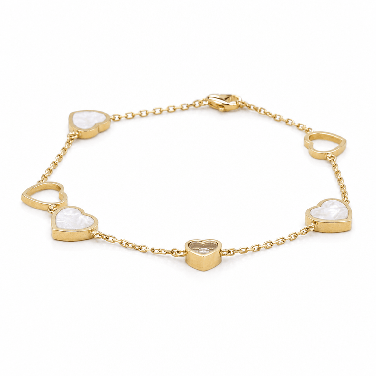 10K Yellow Gold Mop Heart Bracelet Women's - Miral Jewelry