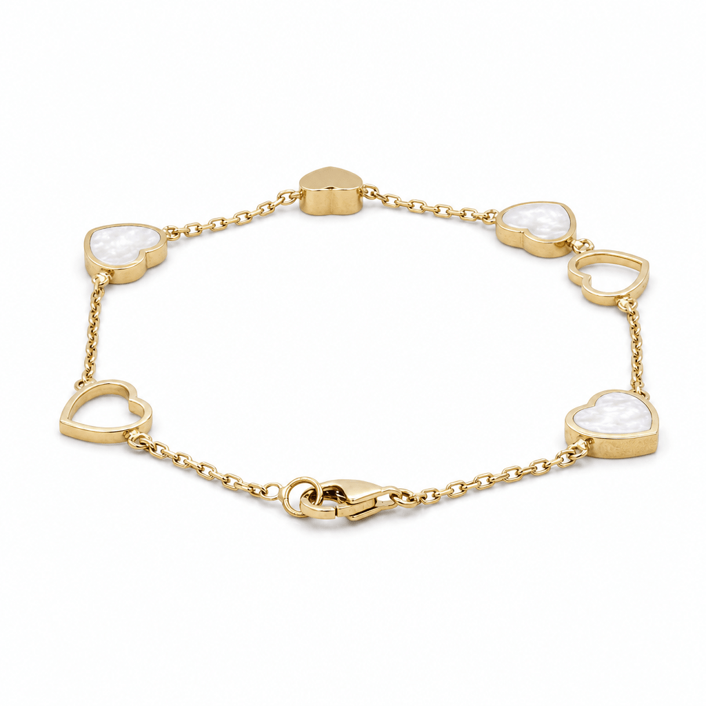 10K Yellow Gold Mop Heart Bracelet Women's - Miral Jewelry