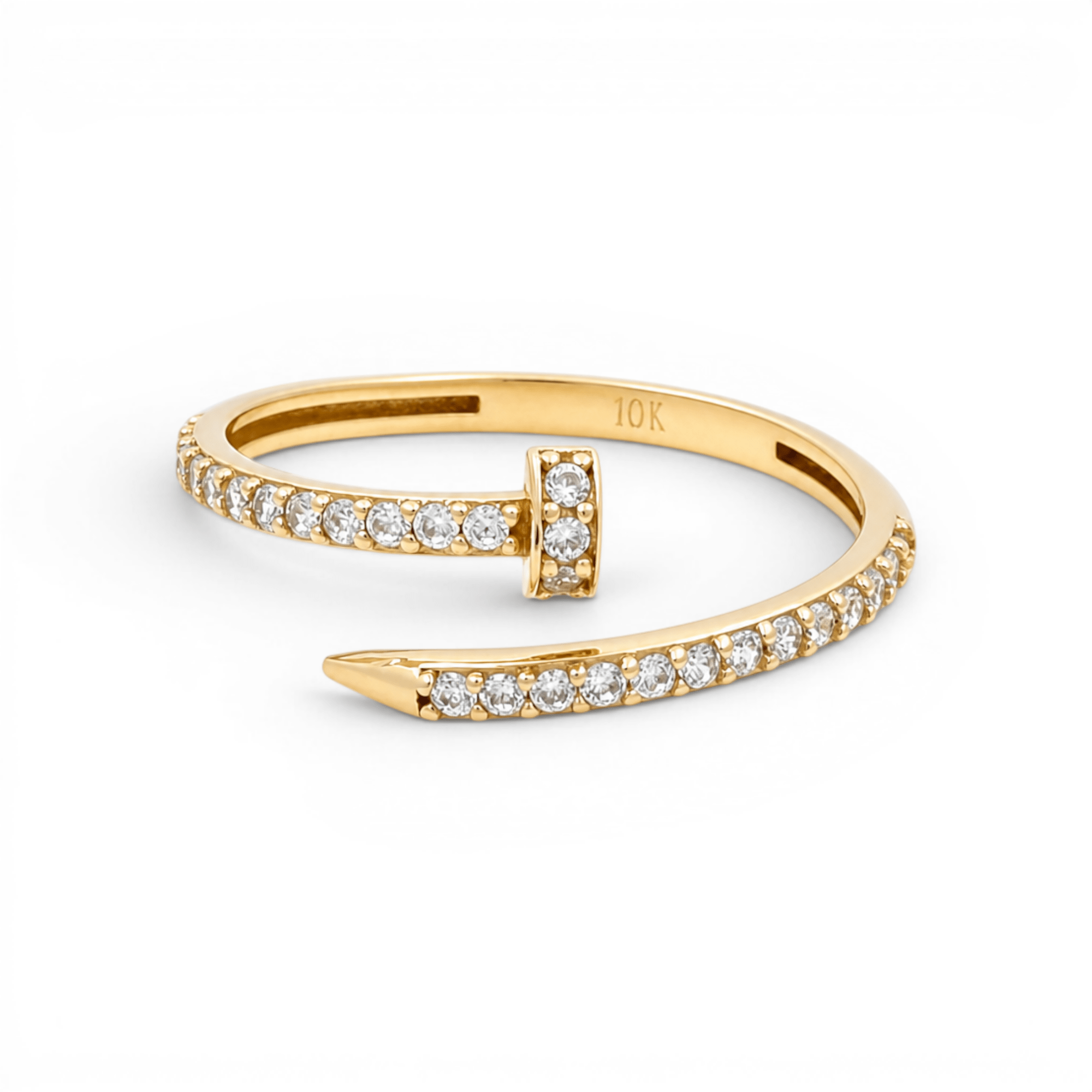 10K Yellow Gold Nail With Cz Fashion Women's Ring - Miral Jewelry
