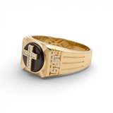 10k Yellow Gold Onyx with Cross Fashion Men's Ring - Miral Jewelry