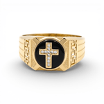 10k Yellow Gold Onyx with Cross Fashion Men's Ring - Miral Jewelry