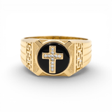 10k Yellow Gold Onyx with Cross Fashion Men's Ring - Miral Jewelry
