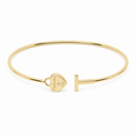 10K Yellow Gold Open Cuff Bangle with Heart & Bar Ends - Miral Jewelry