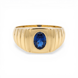 10k Yellow Gold Oval Blue Fashion Men's Ring - Miral Jewelry