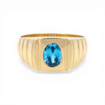 10k Yellow Gold Oval Blue Fashion Men's Ring - Miral Jewelry