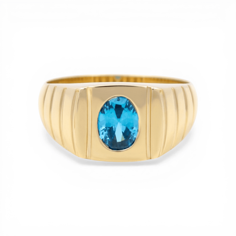 10k Yellow Gold Oval Blue Fashion Men's Ring - Miral Jewelry