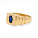10k Yellow Gold Oval Blue Fashion Men's Ring - Miral Jewelry