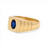 10k Yellow Gold Oval Blue Fashion Men's Ring - Miral Jewelry