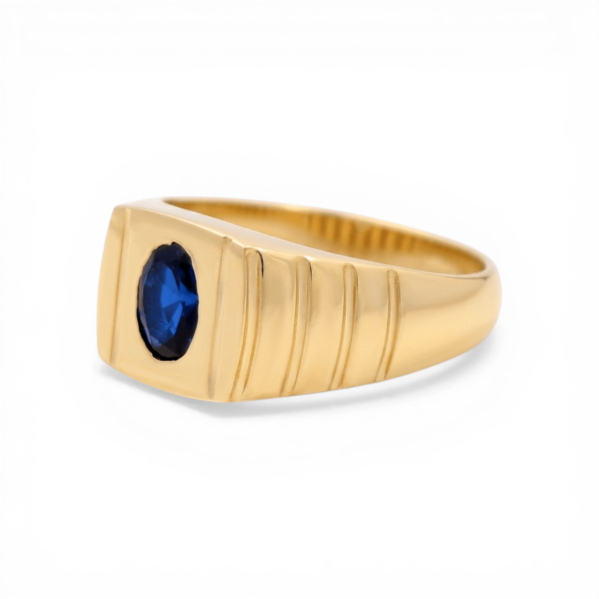 10k Yellow Gold Oval Blue Fashion Men's Ring - Miral Jewelry