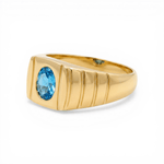 10k Yellow Gold Oval Blue Fashion Men's Ring - Miral Jewelry